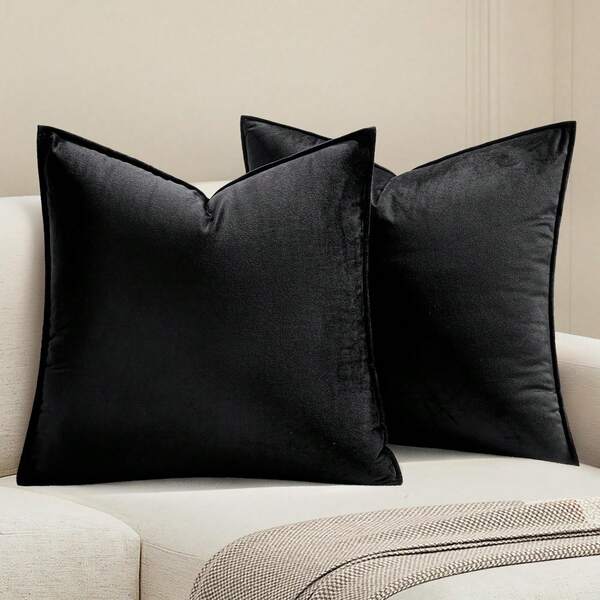 1pc Velvet Edged Throw Pillow Cover Solid Square Cushion Case For Sofa, Bedroom And Car, 18x18 Inch (45x45cm)