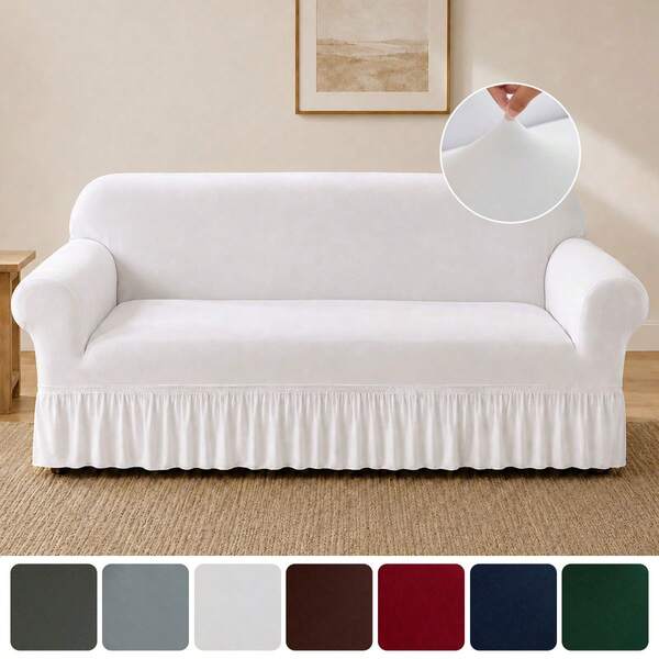 XM-Mirelitho 1PC Lightweight Sofa Slipcover Stretch Milk Silk Breathable Cool ForSummer Anti-Dirty And Non-Slip Solid Color Sofa Cover Suitable For 1/2/3/4 Seat Home/Living Room Decoration All-Inclusive Sofa Protective Cover